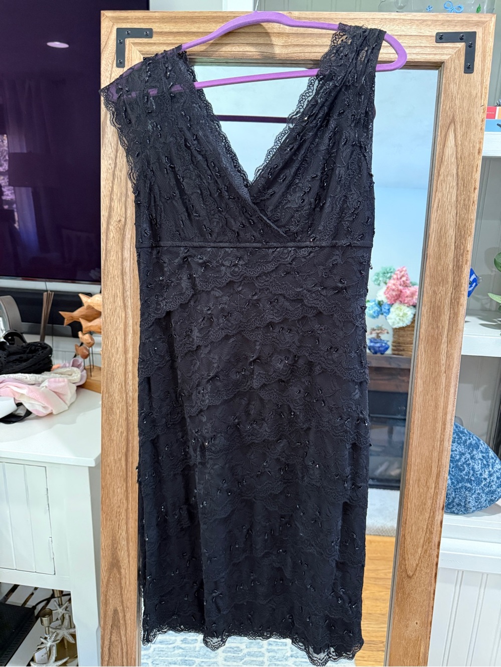 Marina Black Beaded Lace Cocktail Dress Size 12 Formal Evening Dress